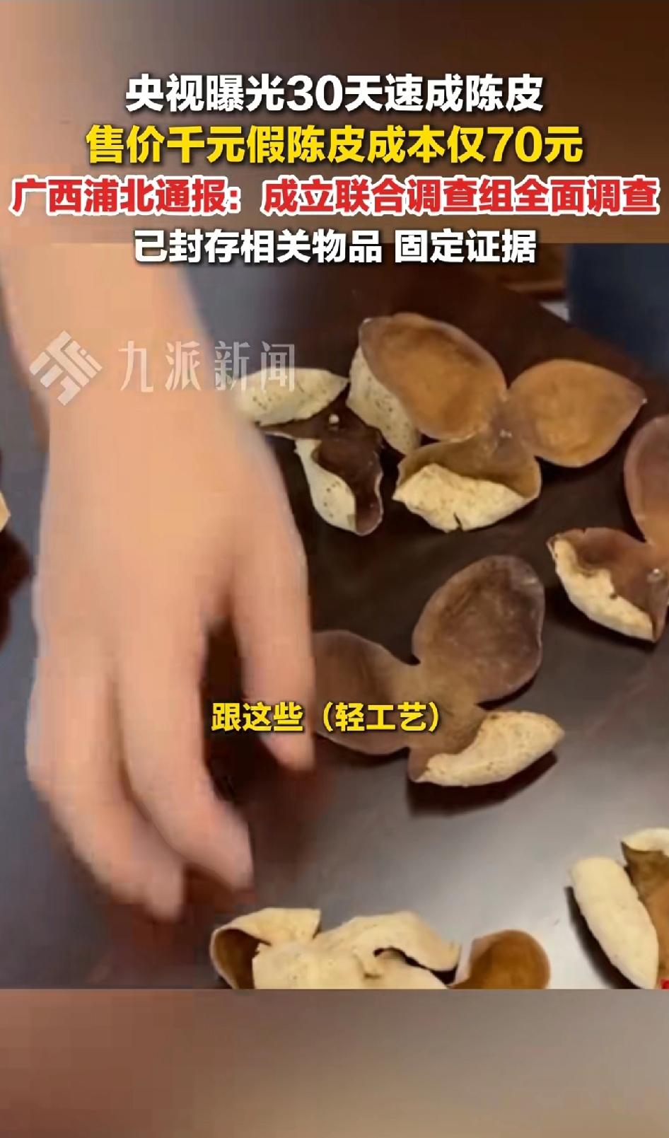 央视曝光20倍暴利的假陈皮
广西“工艺皮”也可以贴上“新会陈皮”商标和地理标志，