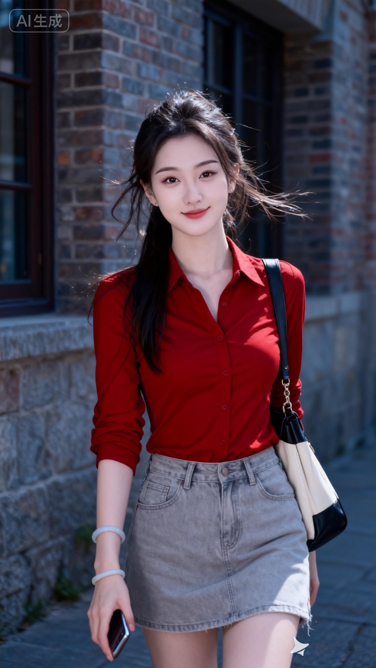 元气满满的一天，从红衬衫开始！🌞👗👠