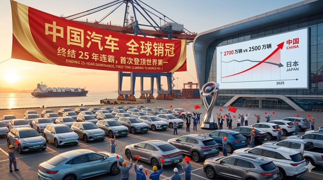 中国车首超日本登顶全球销冠2025年中国车企以2690-2700万辆全球销量，首