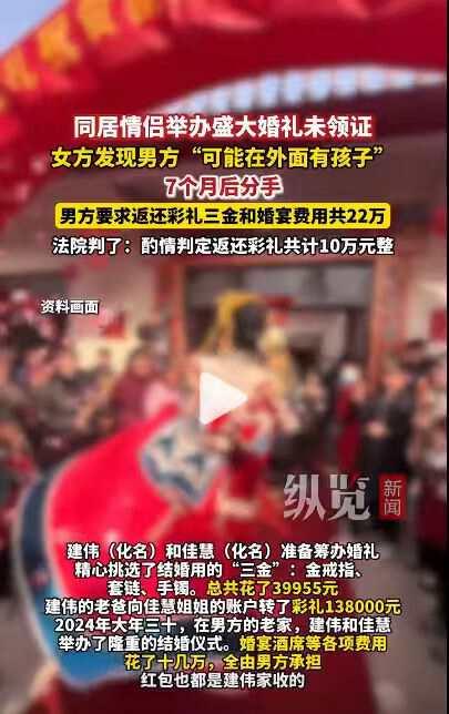 江西，男子建伟和女友佳慧只办了婚礼没领证，不久佳慧得知建伟有私生子，遂提出分手，