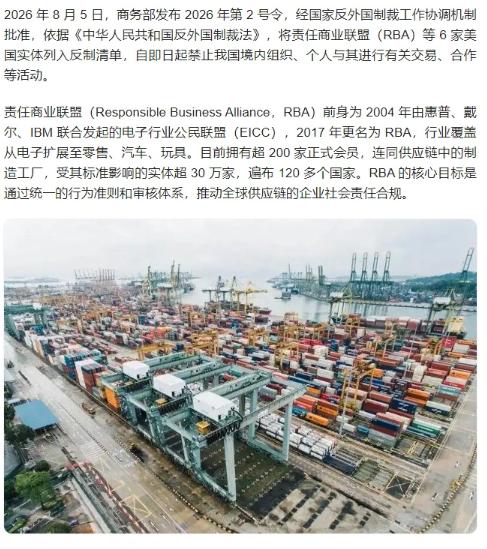 最近中国出了一个很大的反制招数：制裁RBA，不接受所谓的西方供应链审查了。事情大