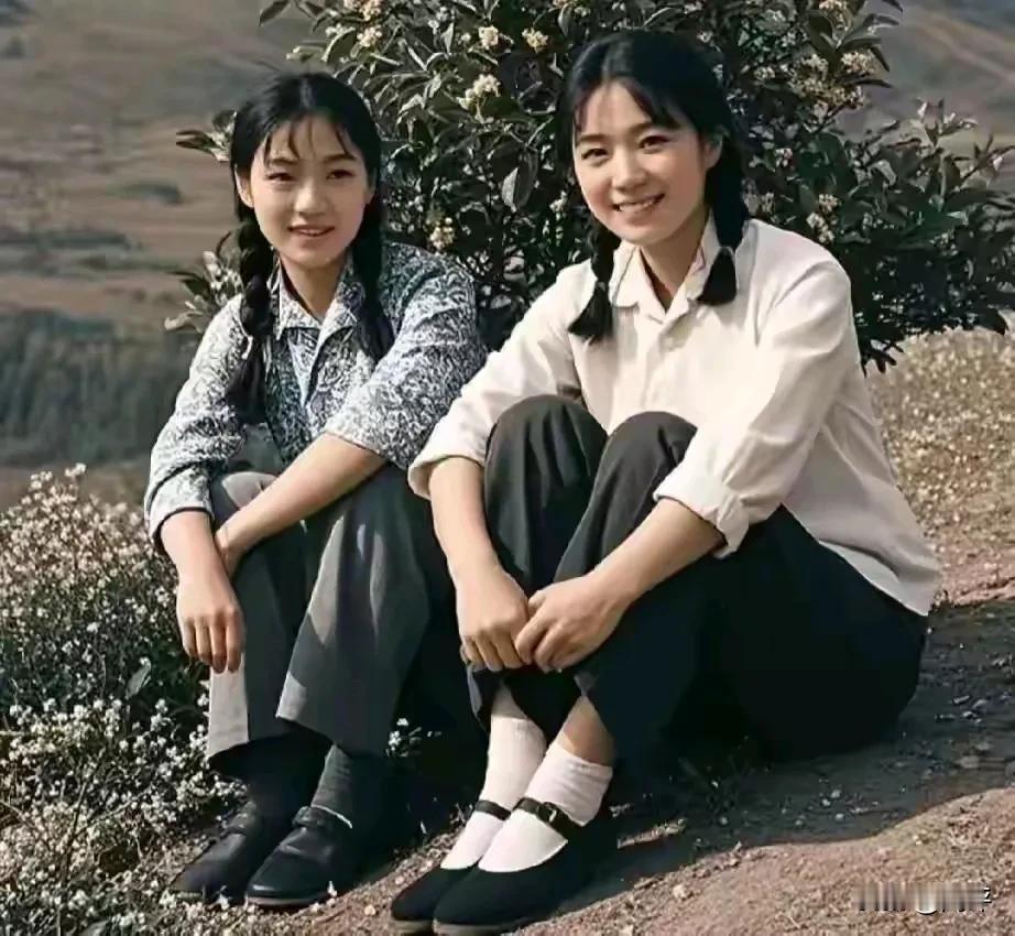 70年代，两个农村女青年，坐在山坡上的桂花树下，真是太漂亮了！有人说这张照片美得