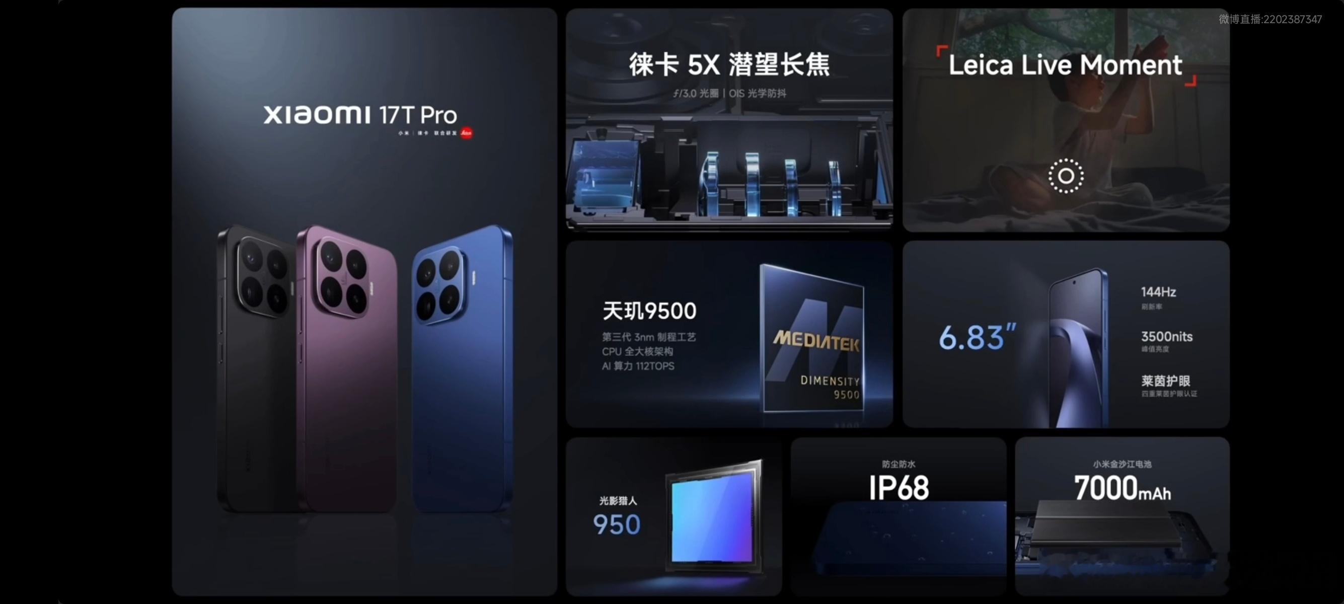 小米17T系列发布了，搭载了7000mAh 小米金沙江电池，小米17T 2999