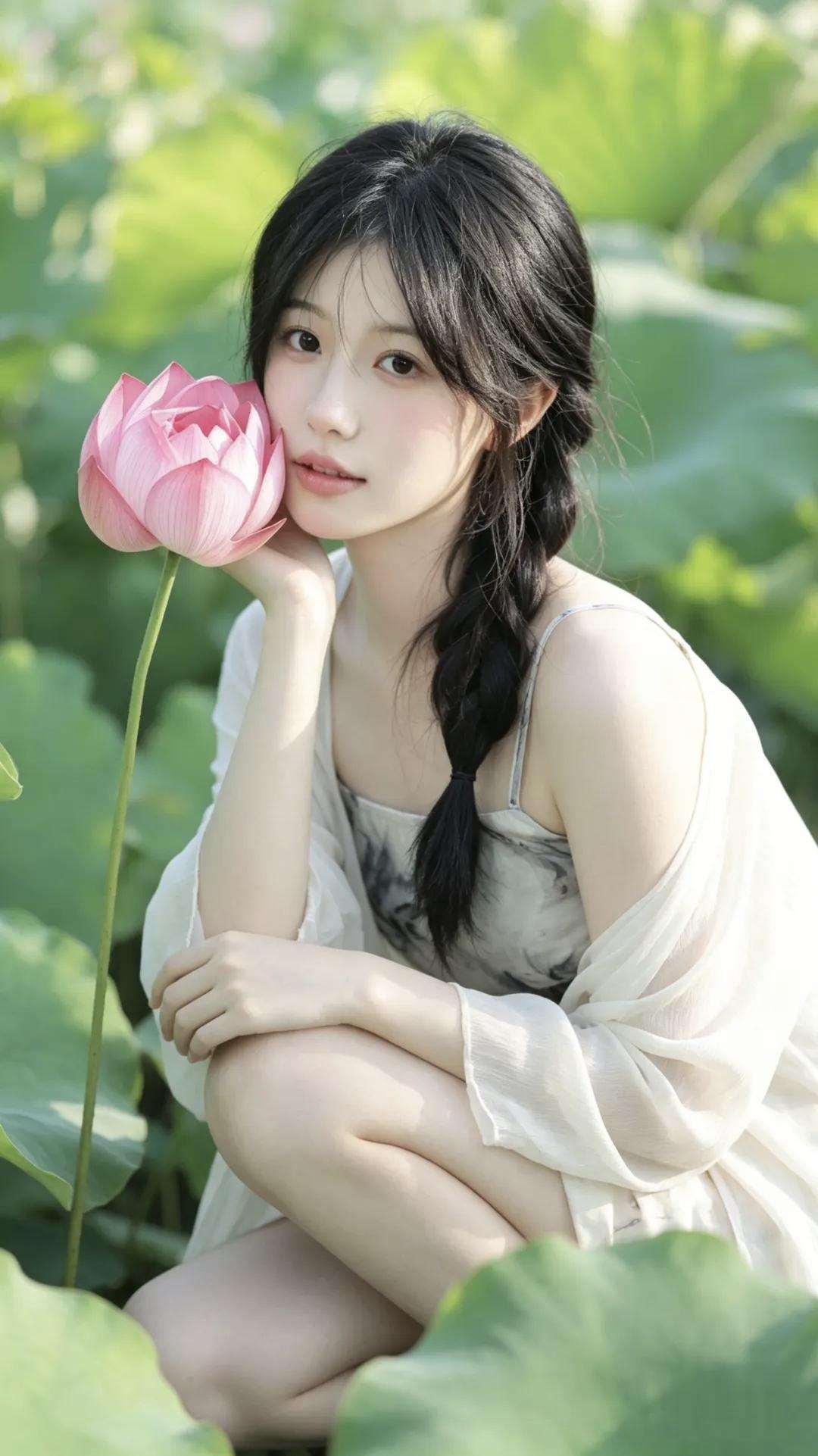 真心话茶局粉荷与少女相伴，静谧荷塘，唯美如画，尽显古典韵味！