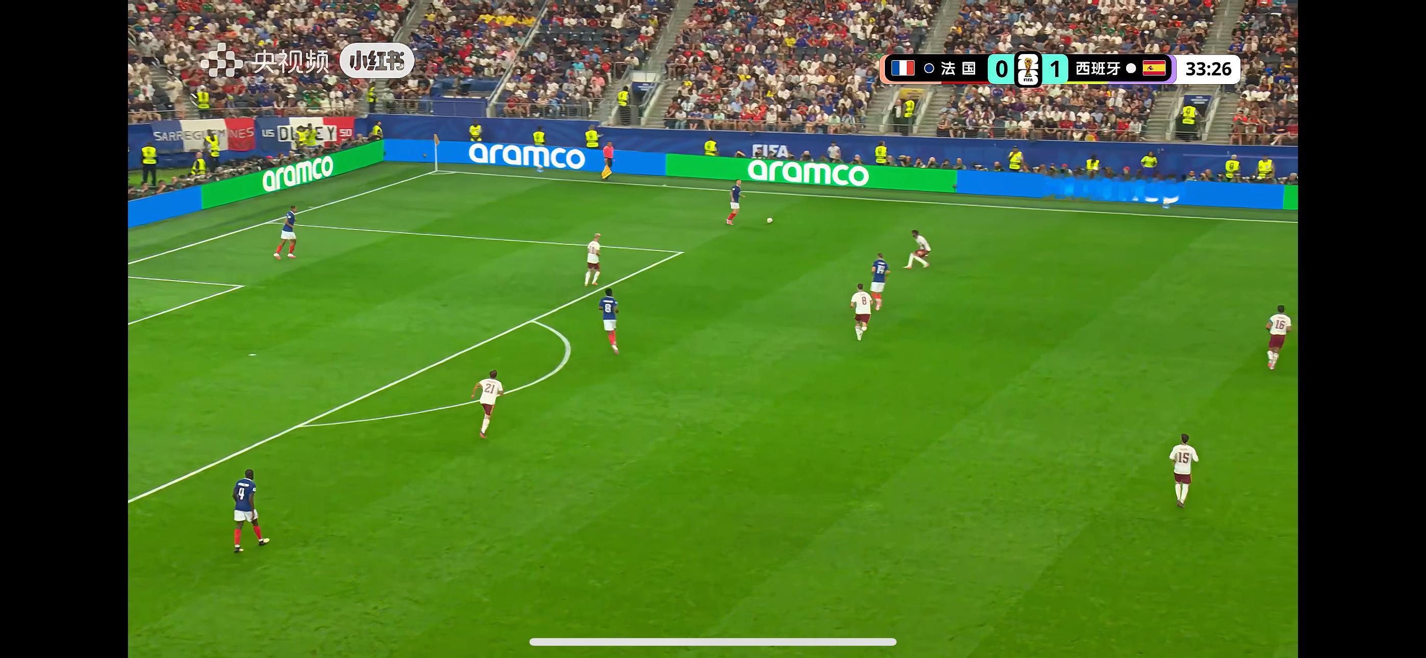 法国vs西班牙第22分钟西班牙打进点球，暂时1-0领先！对了，晚上这场好像是管大