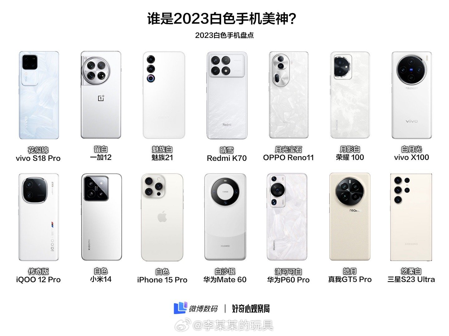 #谁是2023白色手机美神#在今年的一众白色手机中，魅族21、vivo S18以