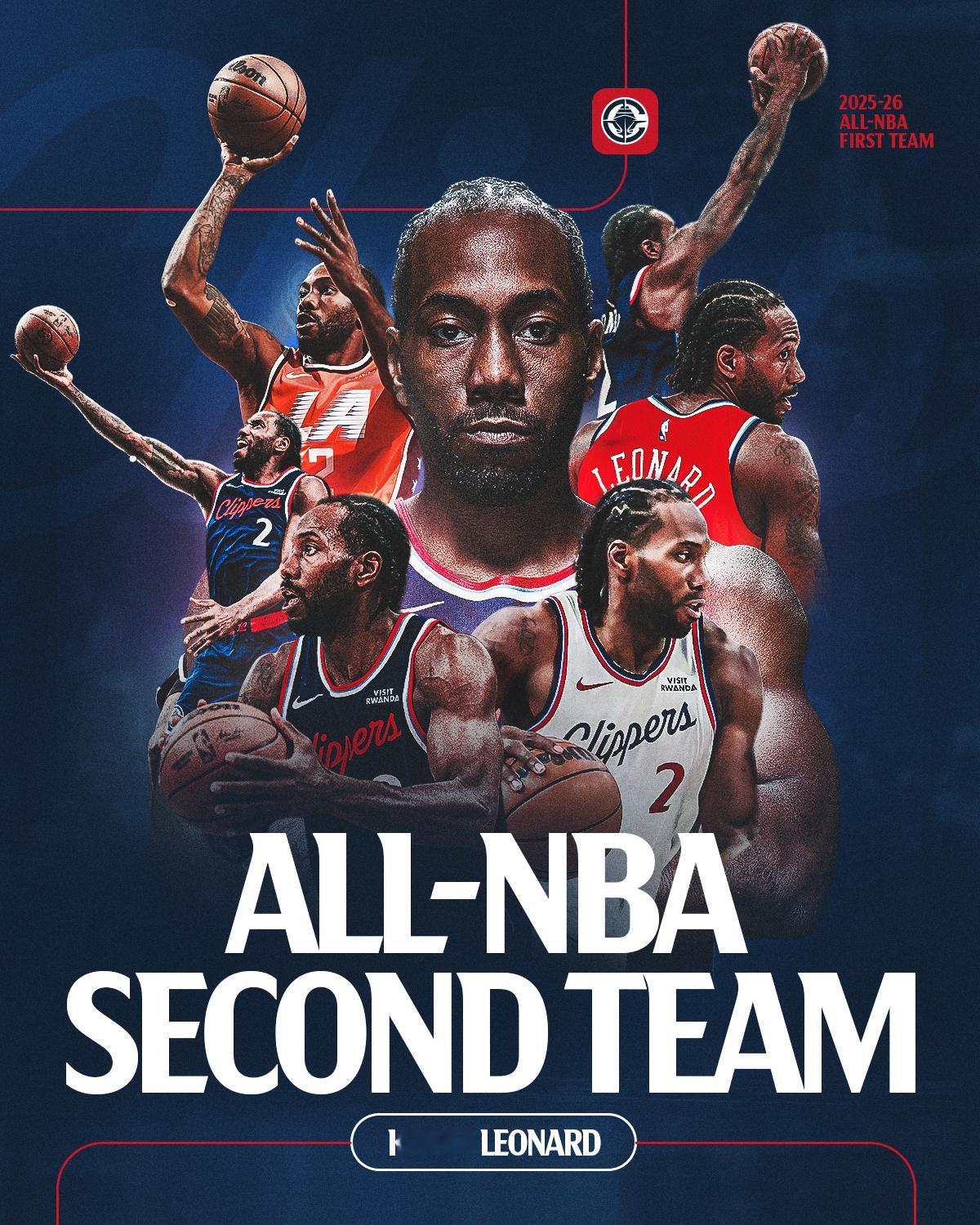 恭喜伦纳德入选2025-26赛季NBA年度最佳阵容二阵！ 