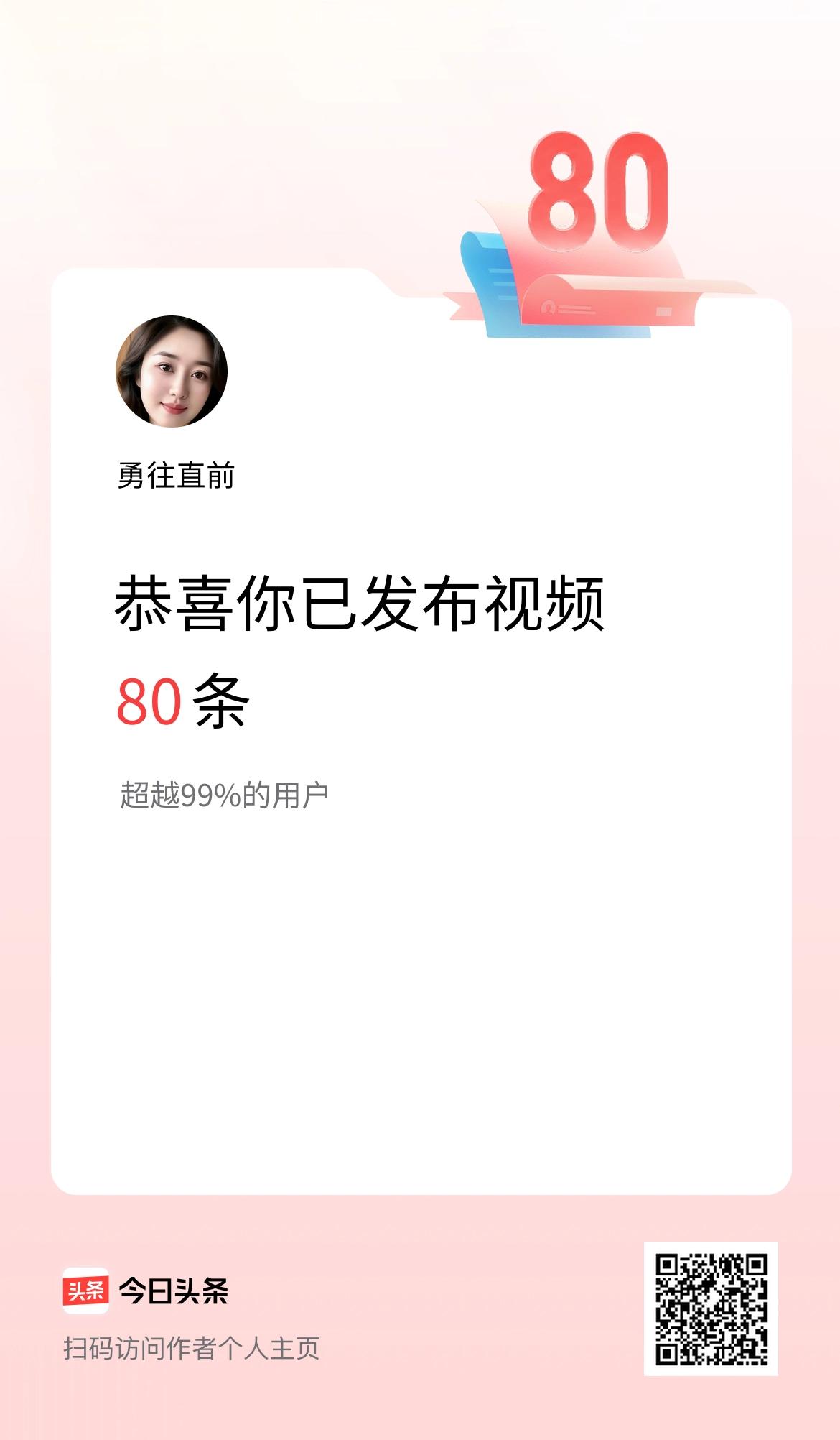 我在头条累计视频投稿80个