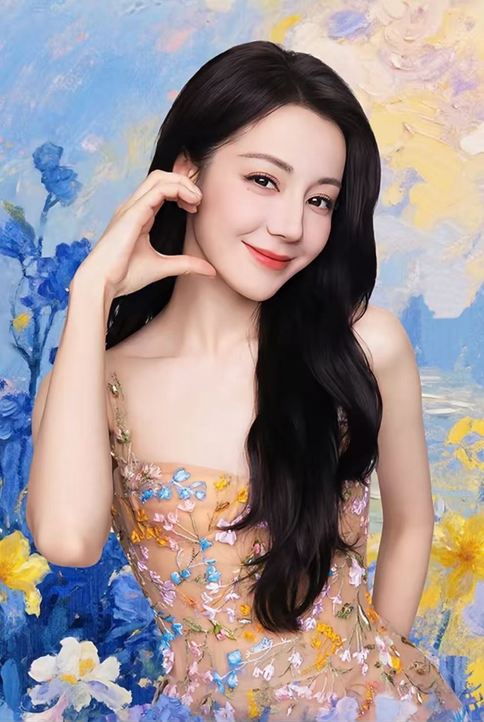 迪丽热巴春日油画花朵裙迪丽热巴黄色花朵裙好美的甜热热呀!!!!!!迪丽热巴