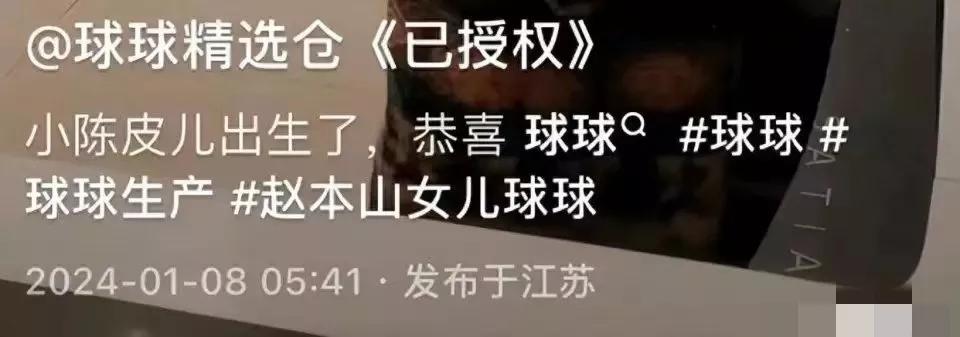 赵本山又多了一个身份。
赵本山的女儿球球顺利的产下一子。
早在23年7月球球通过
