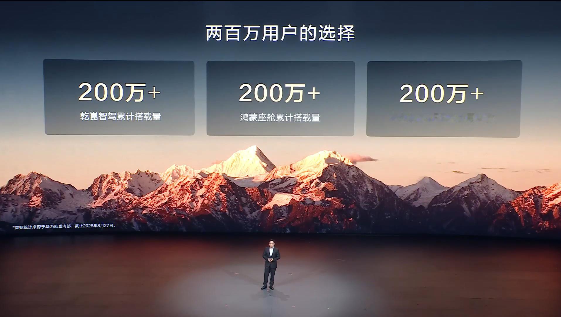 乾崑智驾累计搭载量、鸿蒙座舱累计搭载量、华为乾崑APP累计用户数，都过了200万