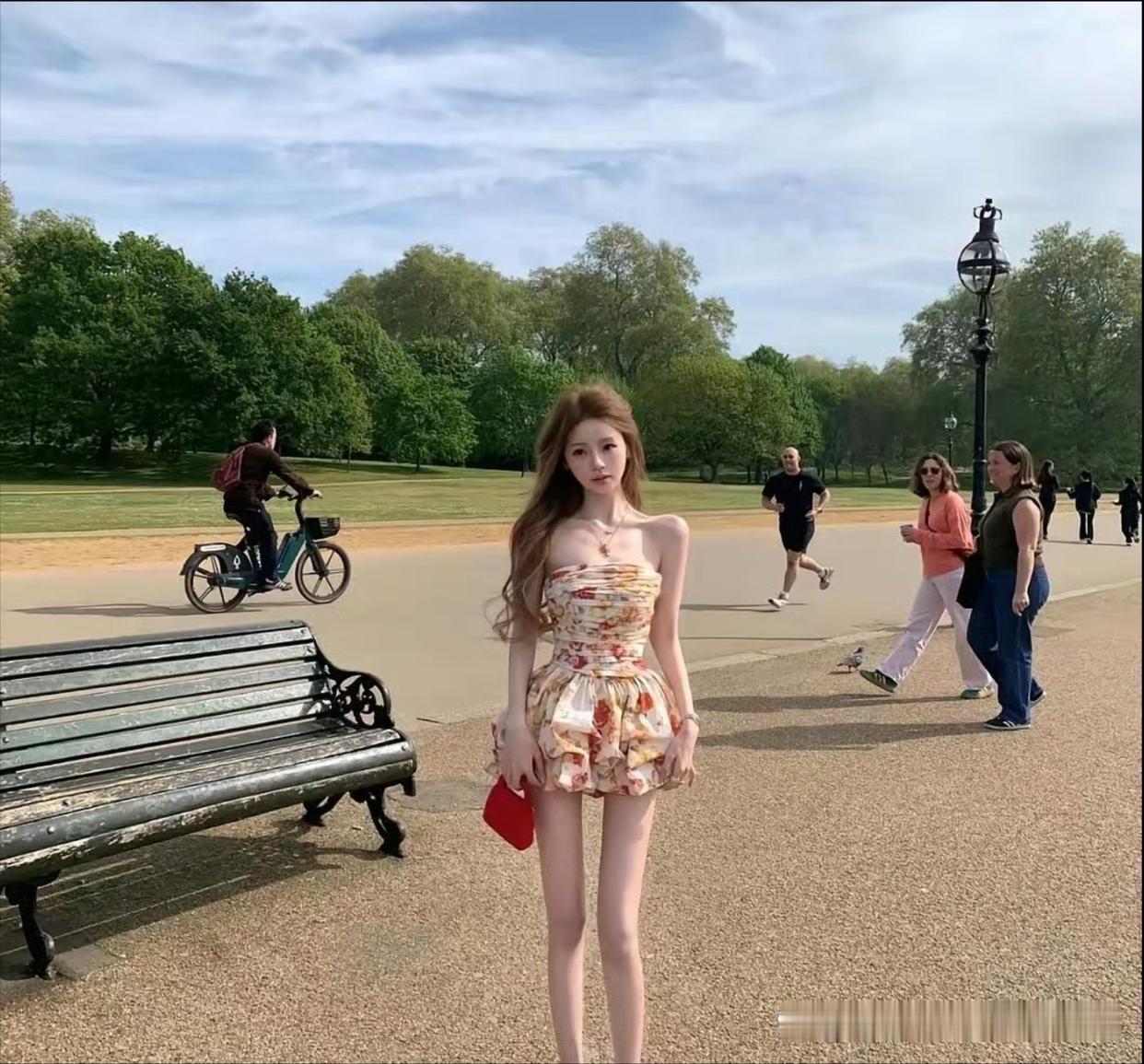 王思聪女友懒懒晒美照，连路过的老外都被吸引了，她的身材高挑、皮肤白嫩、脸蛋绝美，