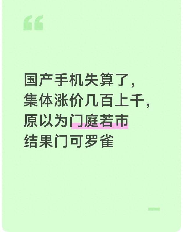 国产手机失算了，集体涨价几百上千，原以为门庭若市结果门可罗雀