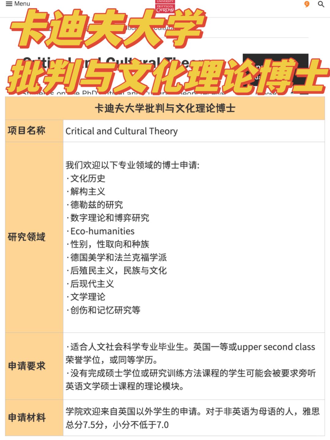 卡迪夫大学丨批判与文化理论博士