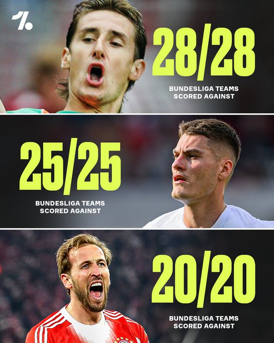 只有三名球员曾面对过20多支德甲球队，并且都有进球：米罗斯拉夫·克洛泽、帕特里克