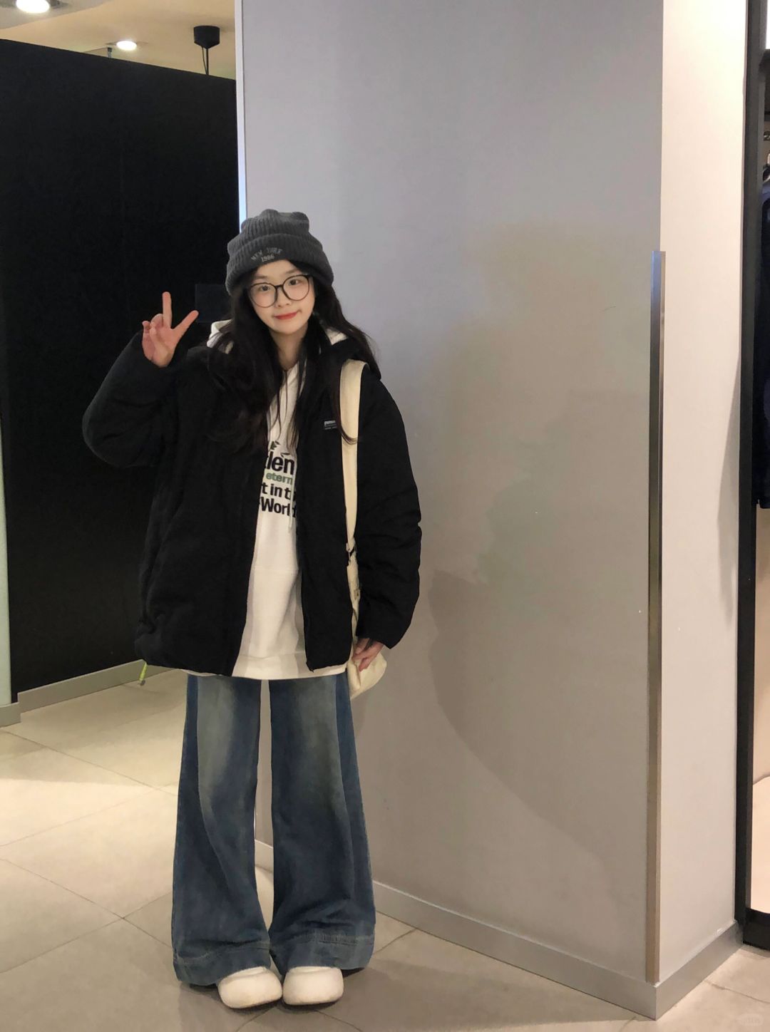黑色羽绒服➕阔腿裤耶好好看！好喜欢！！！