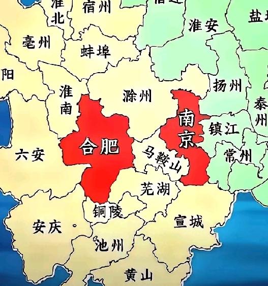 原来合肥和南京之间正好隔了一个马鞍山市，而马鞍山也正好位于滁州和芜湖之间，足可见