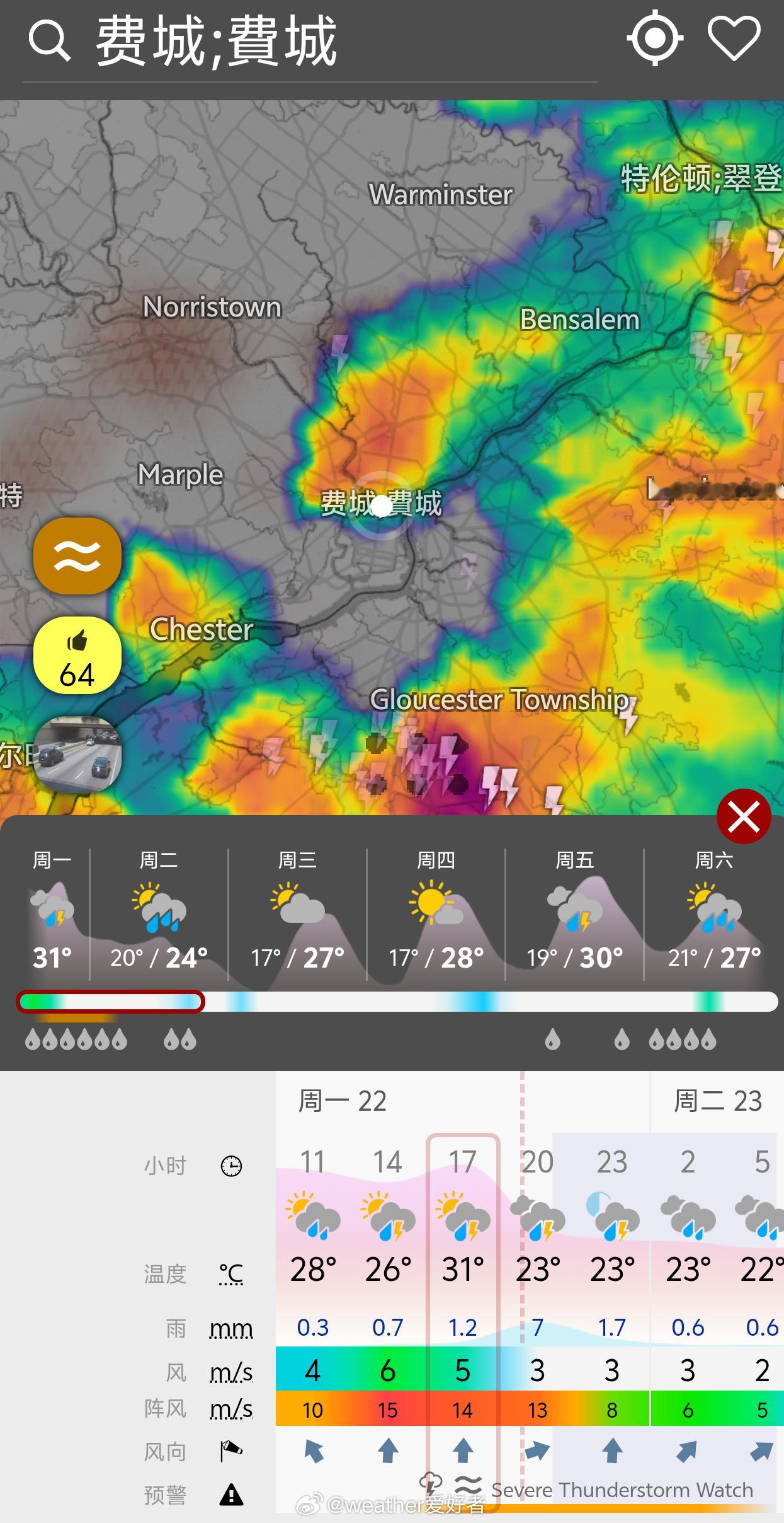 法国vs伊拉克 好大的雨 费城在遭遇强对流天气，有明显雷雨大风，目前比赛中断中~