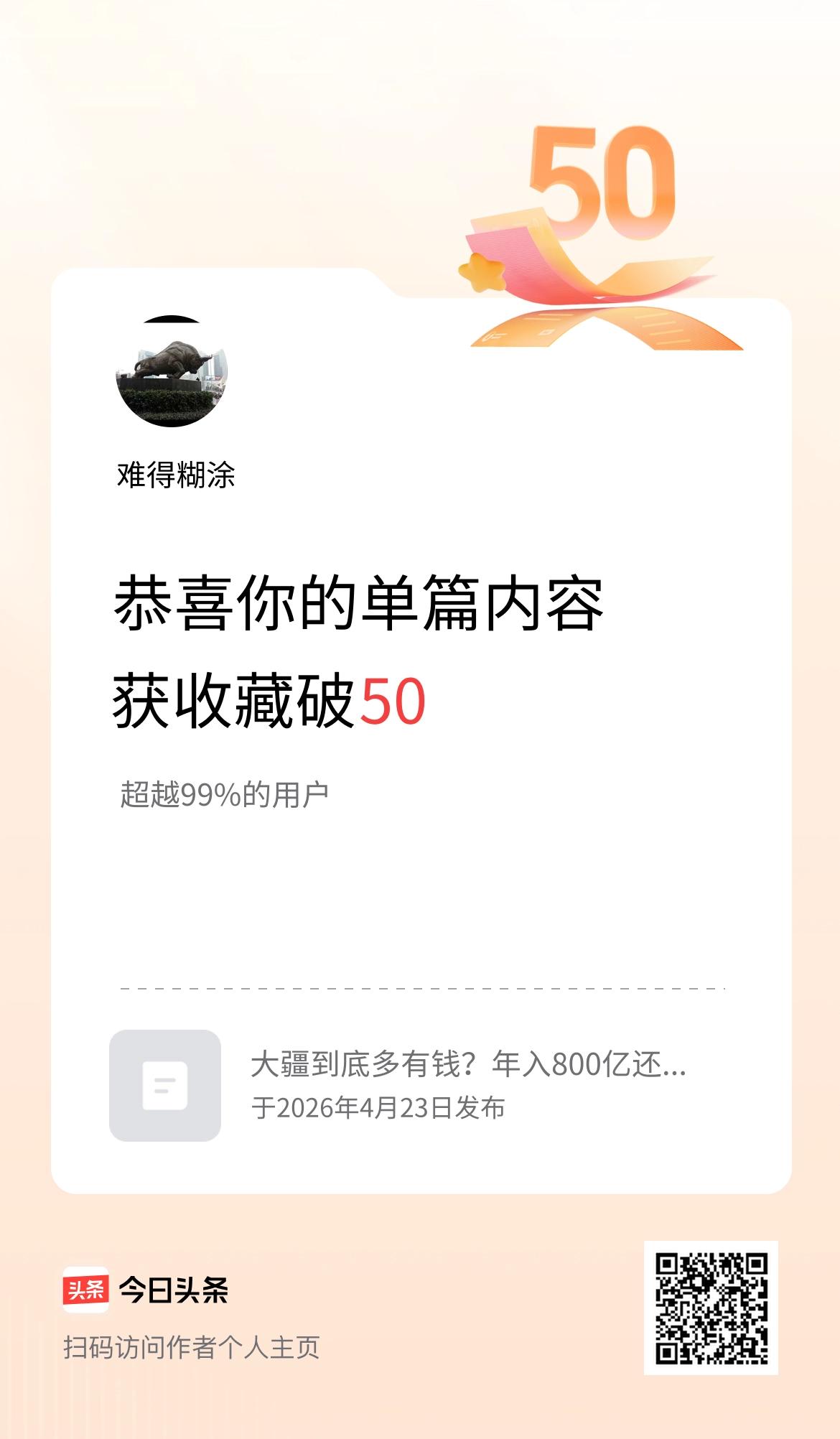 单篇内容获收藏量破50啦！