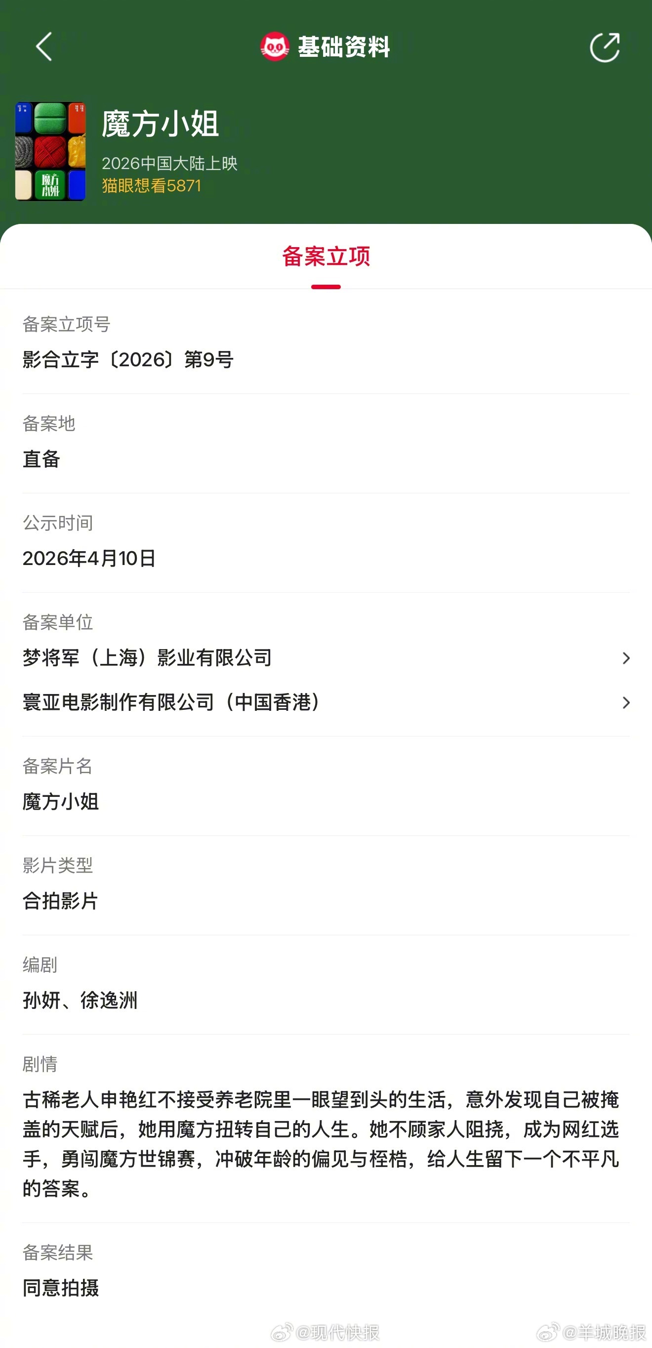 #杨紫琼刘昊然首度合作#【#杨紫琼刘昊然新作备案立项#】据猫眼专业版备案立项库显