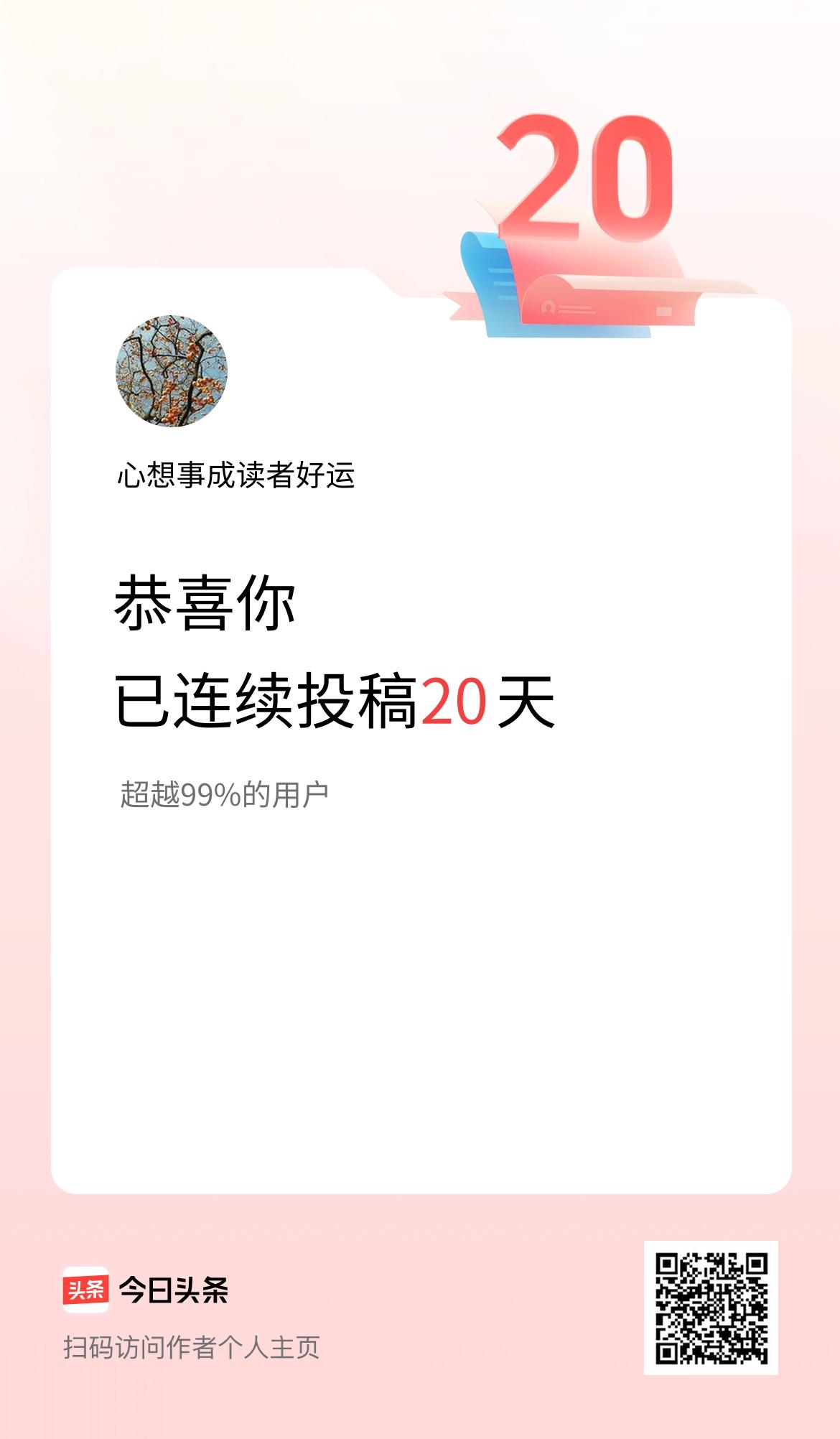 我在头条连续投稿20天