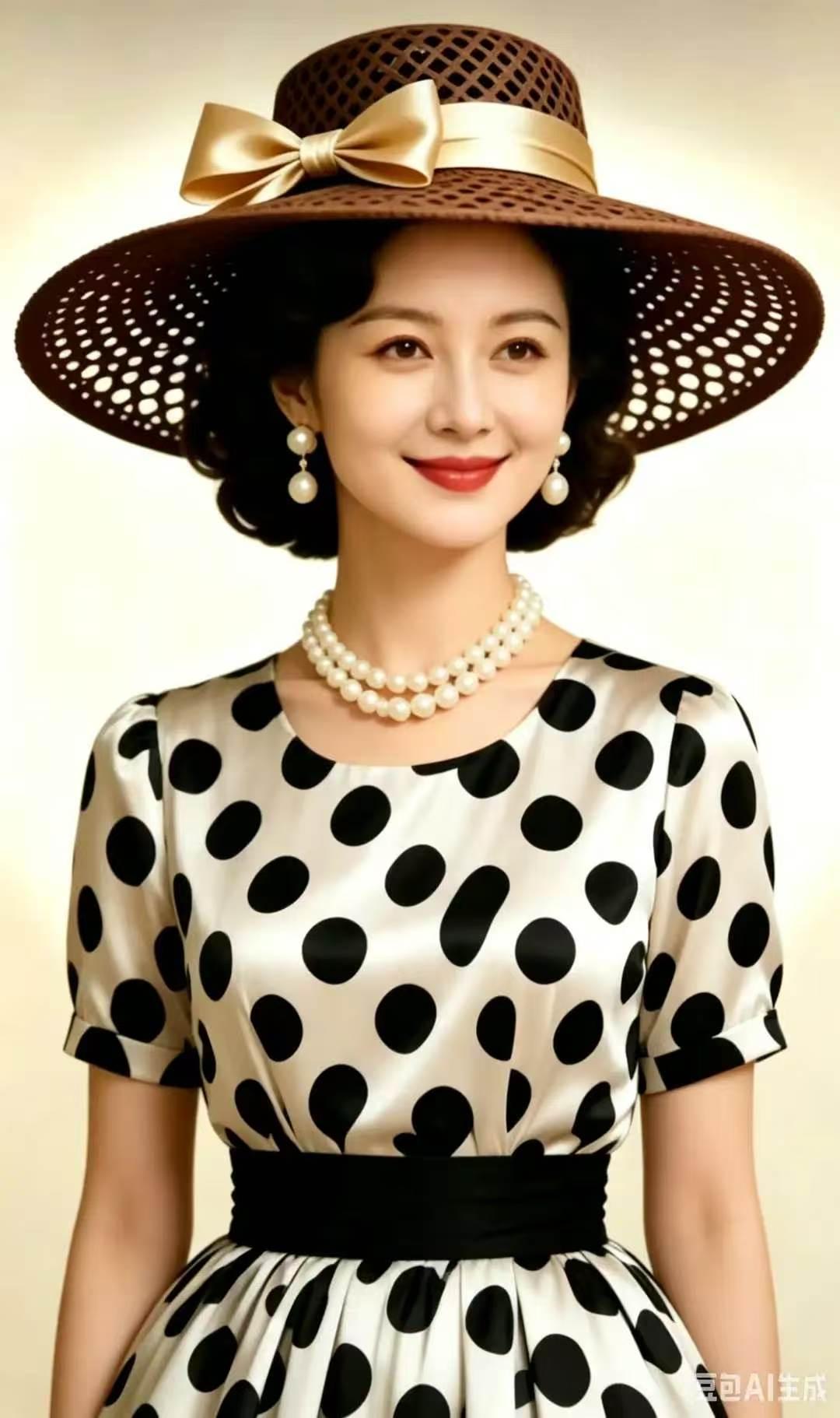 雅韵芳姿
清姿雅韵自深藏，
蝶饰轻冠暗度香。
波点罗裙裁旧梦，
盈盈尽染古风长。