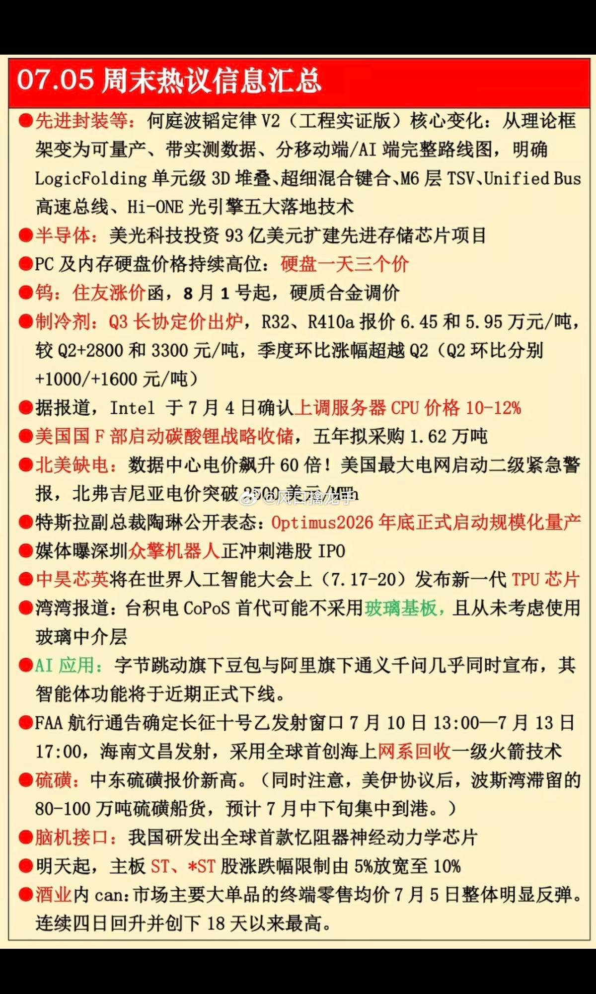 7.5周日周末8大市场热议方向完整消息汇总（催化+产业链逻辑）1. 先进封装·韬