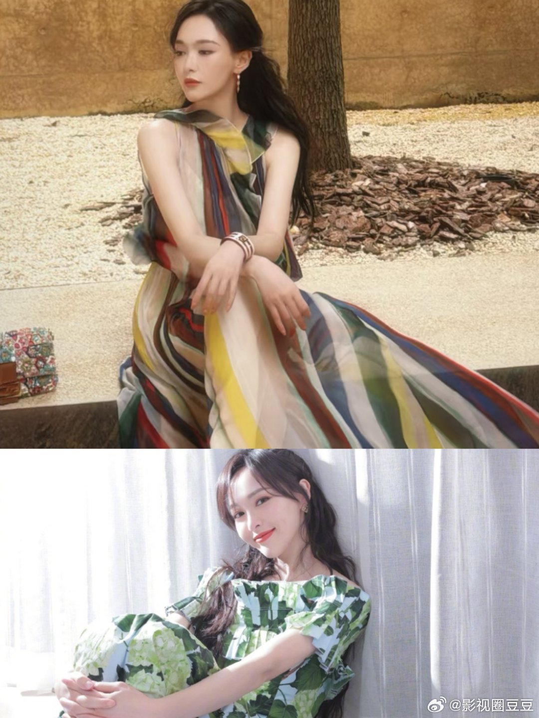 唐嫣半扎发能回三年前！这个方可有点东西~ 唐嫣半扎发拼色长裙