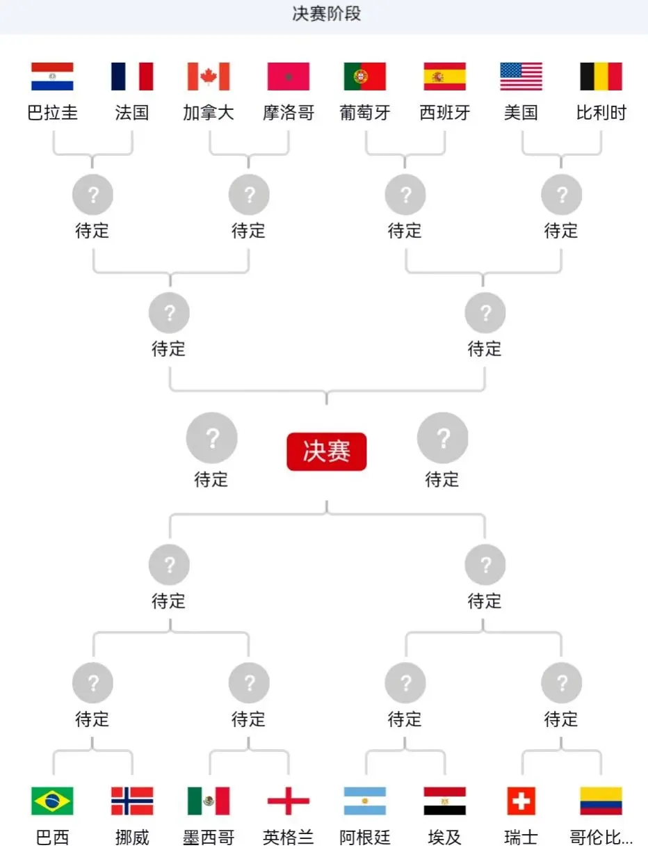 上半区8支球队 巴拉圭 VS 法国、加拿大 VS 摩洛哥 葡萄牙 VS...