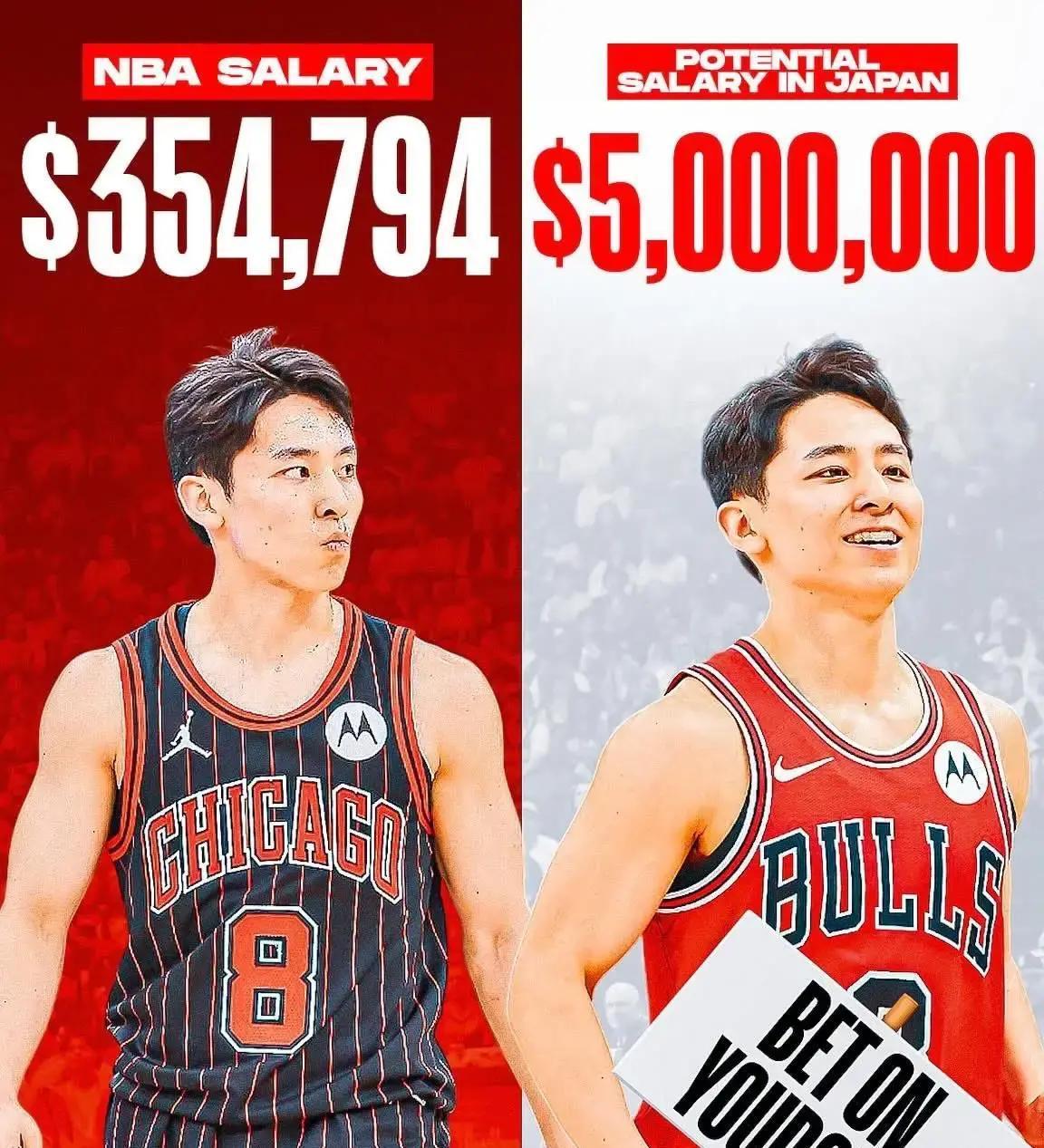 2026年芝加哥，公牛后卫河村勇辉年薪仅35.4万美金，却能回日本B联赛赚500