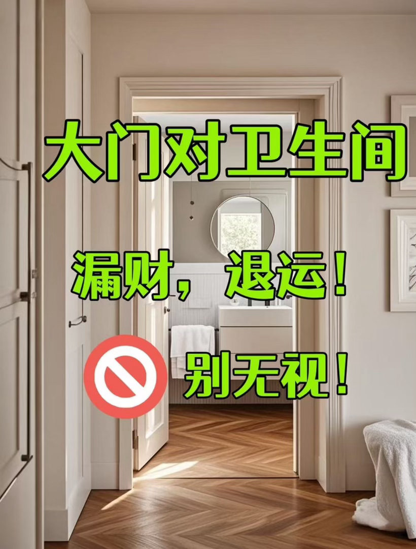 老肖漫谈初心易学 大门直对卫生间，风水称作门冲煞。财气刚入宅，便遭厕所秽气冲撞驱