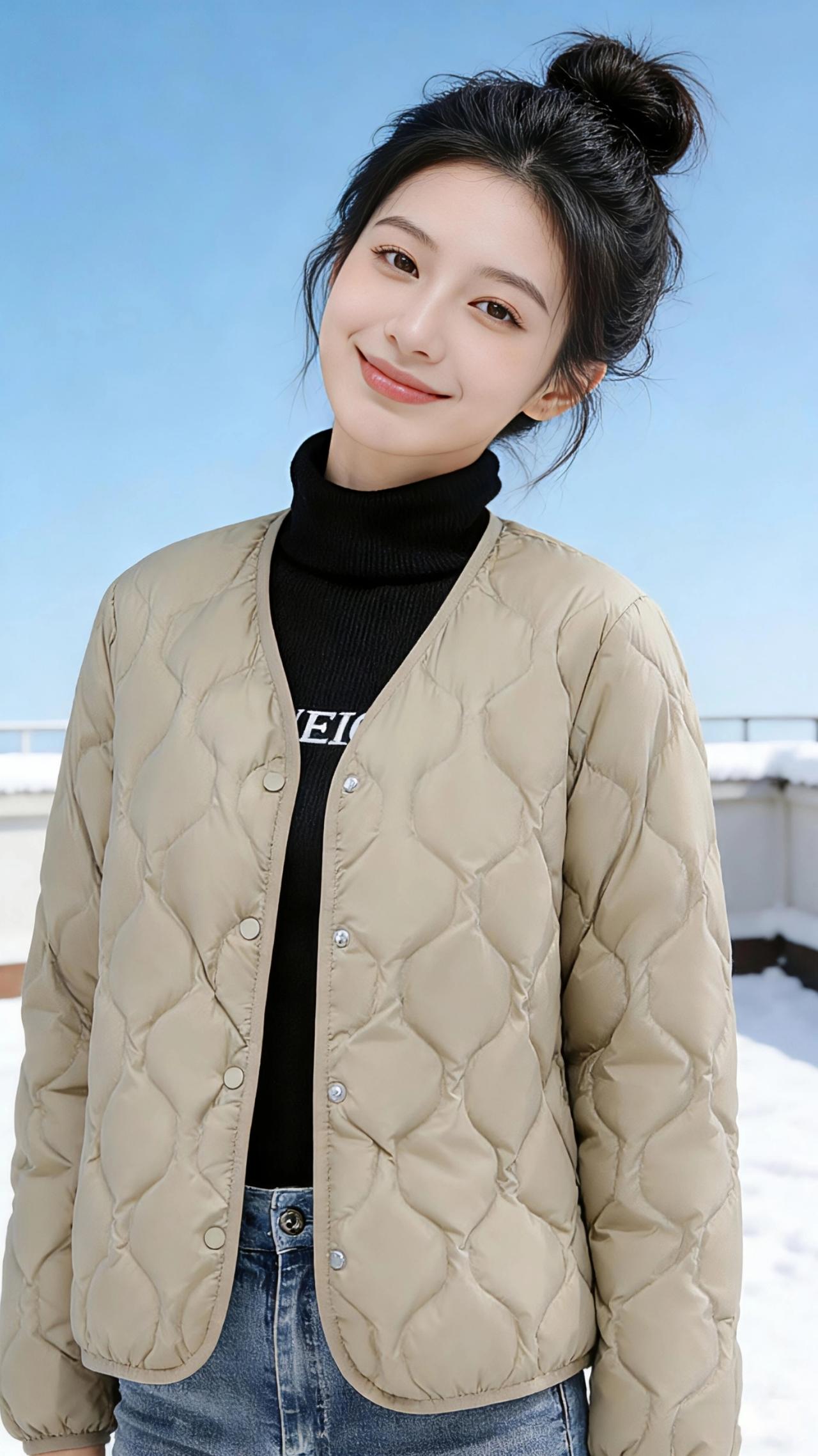 晴雪与暖棕
 
雪后的露台是一片被阳光熨平的白，澄澈蓝天之下，她的身影像一枚温柔