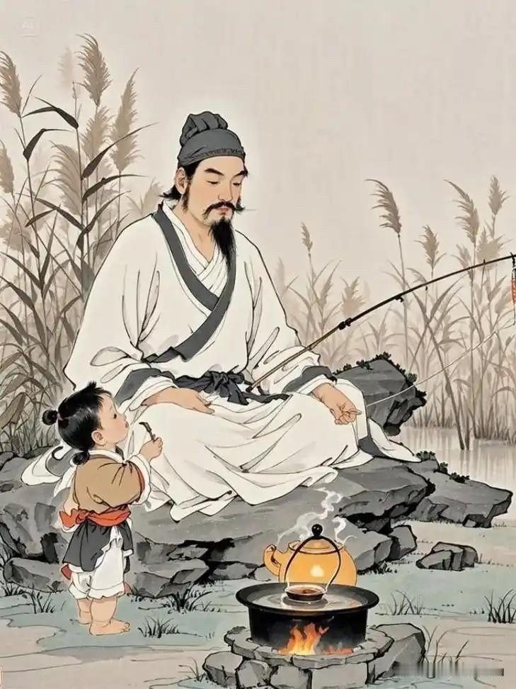 严子陵垂钓

严子陵是刘秀少年时的同窗好友，学问比刘秀还好。

后来刘秀做了皇帝