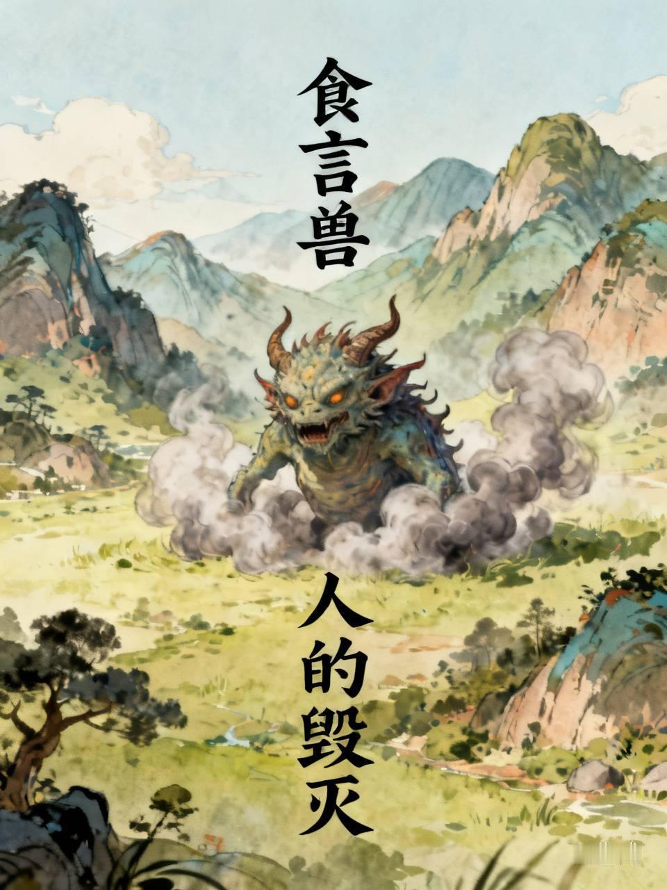 江湖怪谈•荒诞志317食言兽
山中有一兽，专食人言。政客许诺，它便饱餐；恋人誓言