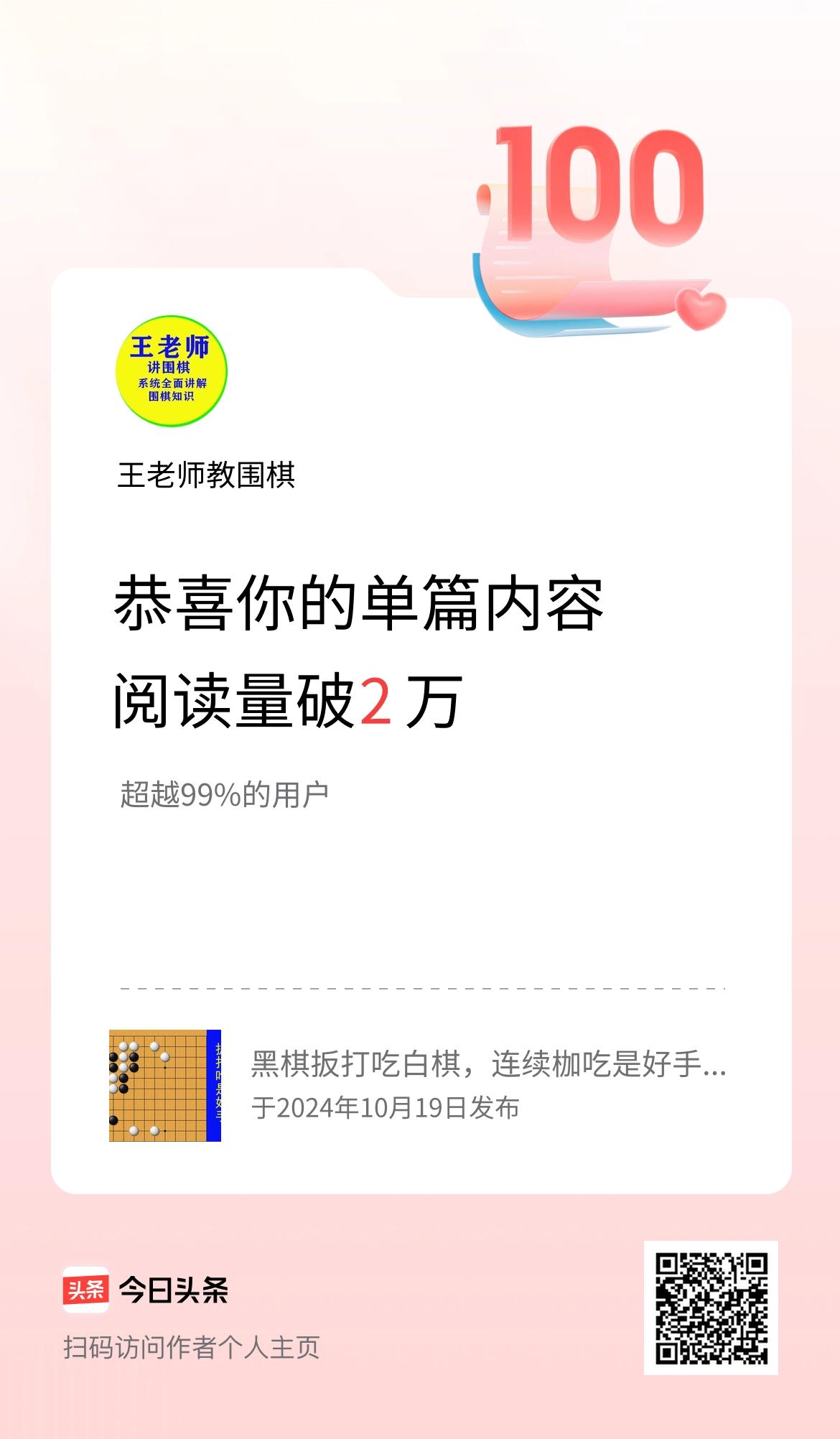 单篇内容获得阅读量破2万啦！
