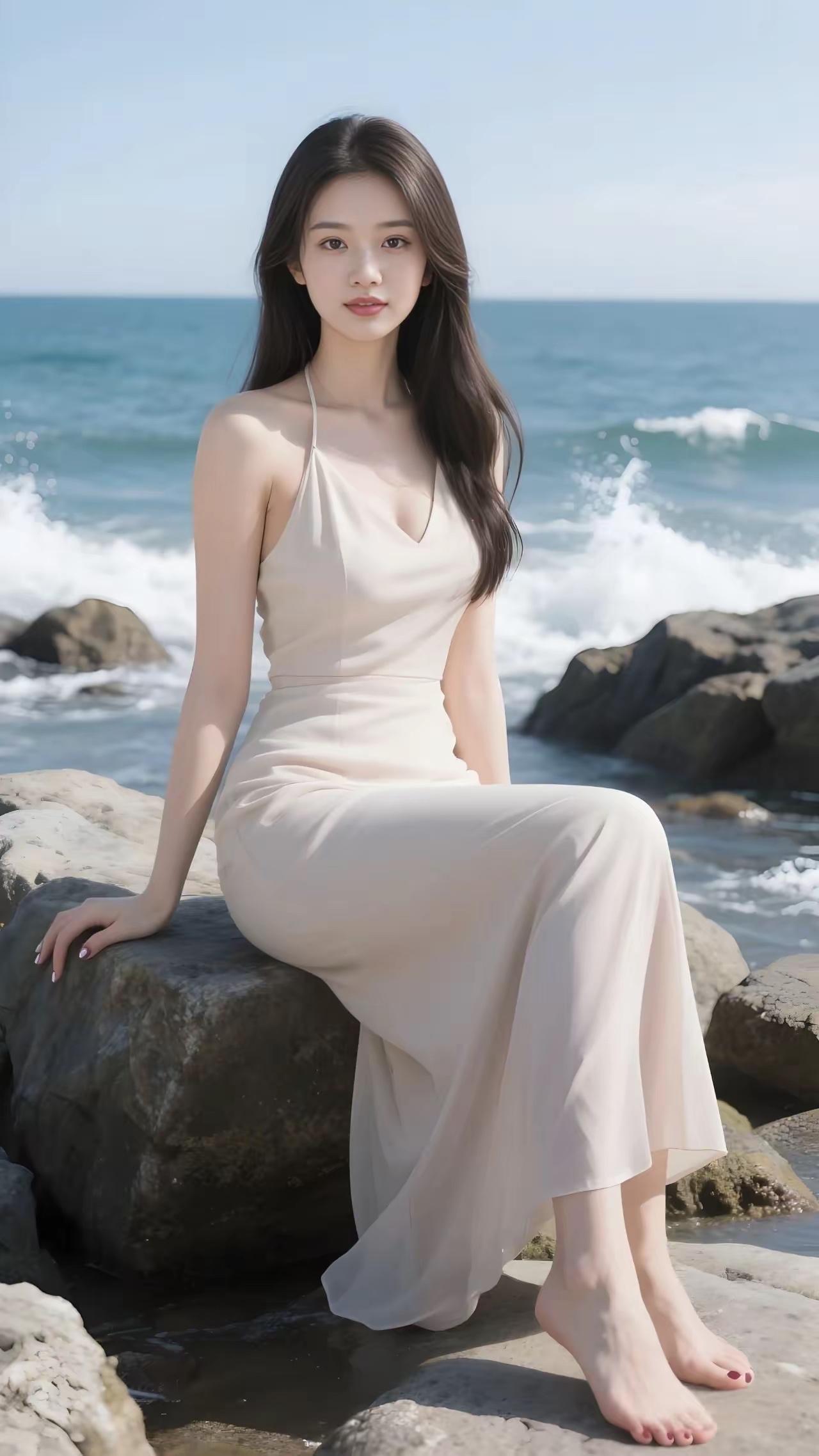 海边漫步，轻盈裙摆随风飘逸，感受海风拂面的温柔。