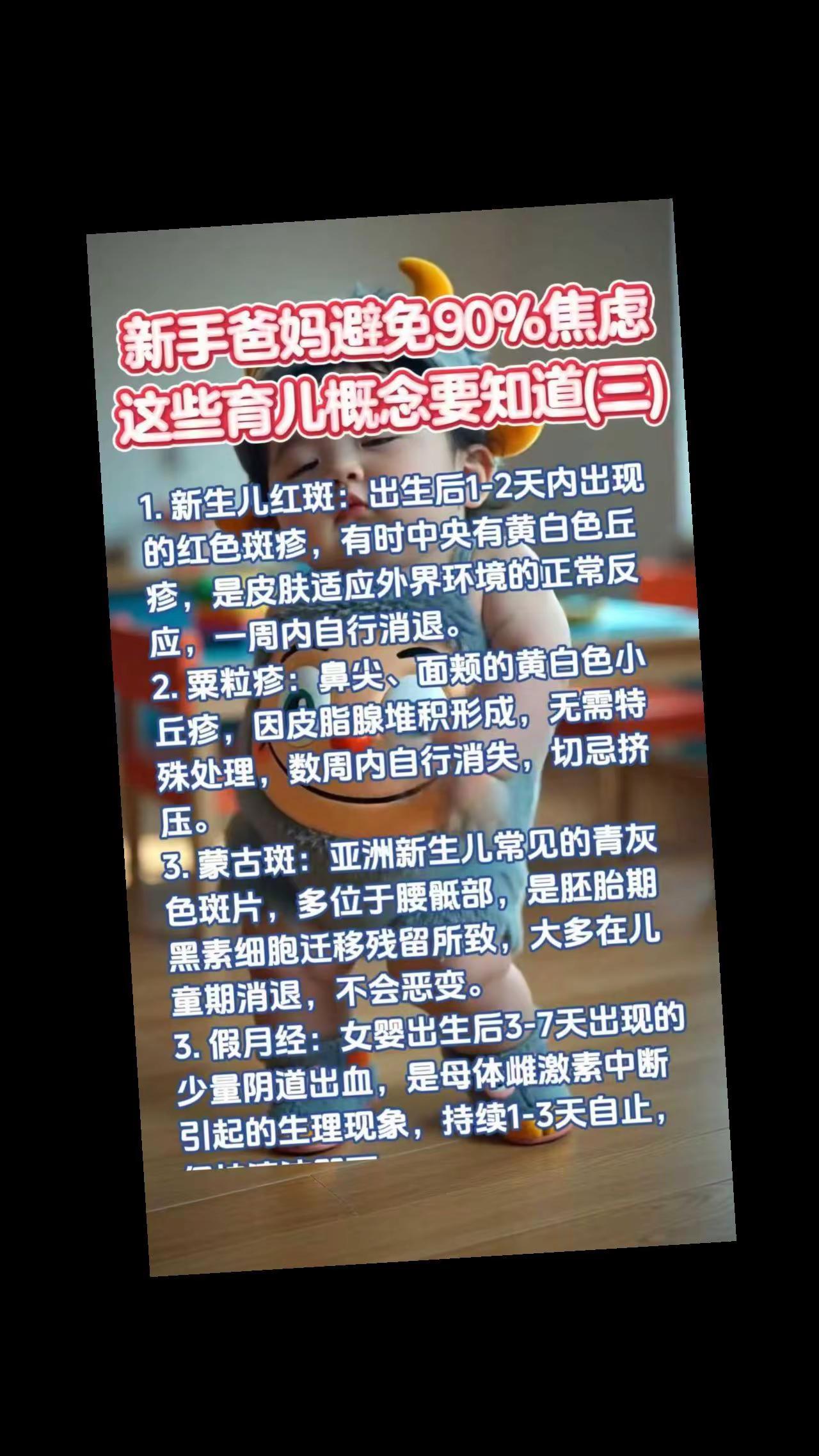 新生儿红斑出生后1-2天内出现的红色斑疹，有时中央有黄白色丘疹，是皮肤适应外界环