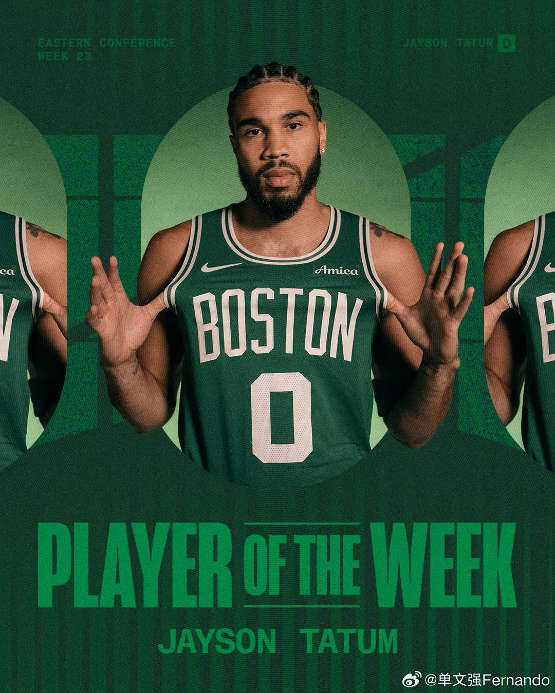 杰森·塔图姆！NBA东部周最佳球员🔥上周三场比赛獭兔场均25.7分9.7篮板6