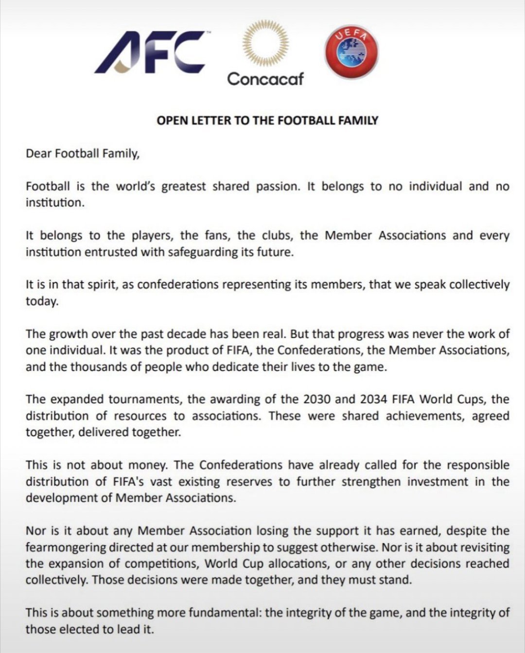欧足联（UEFA）、中北美及加勒比海足联（CONCACAF）和亚足联（AFC）联