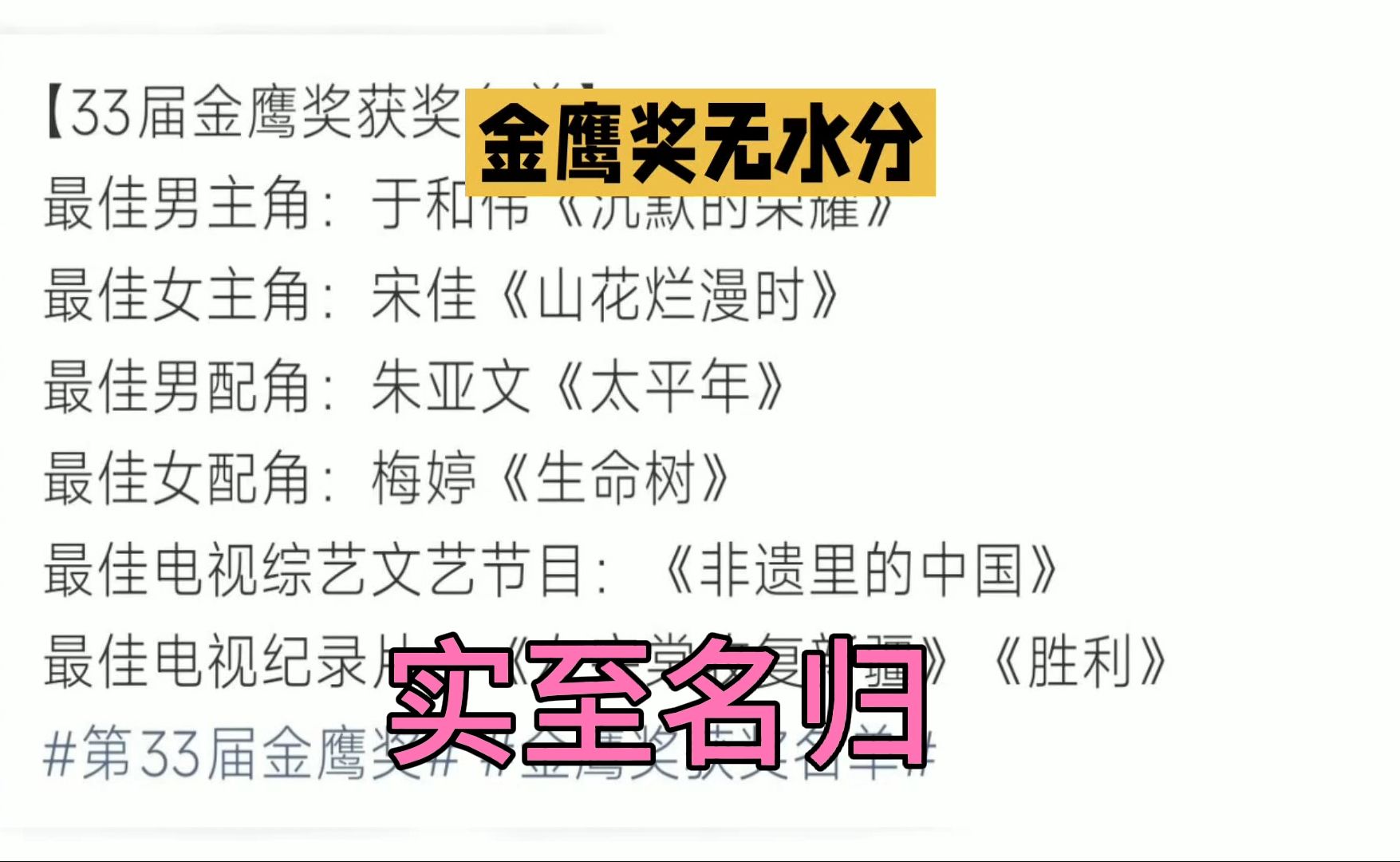 第33届金鹰奖获奖名单揭晓，看看谁获奖了！🎉