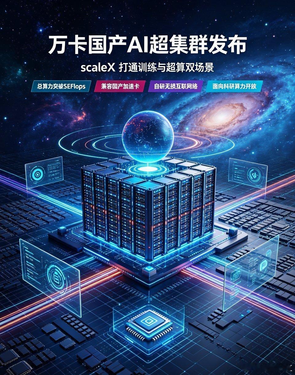 中科曙光发布了一款叫scaleX的万卡国产AI超集群，兼容全系列国产加速卡，配上