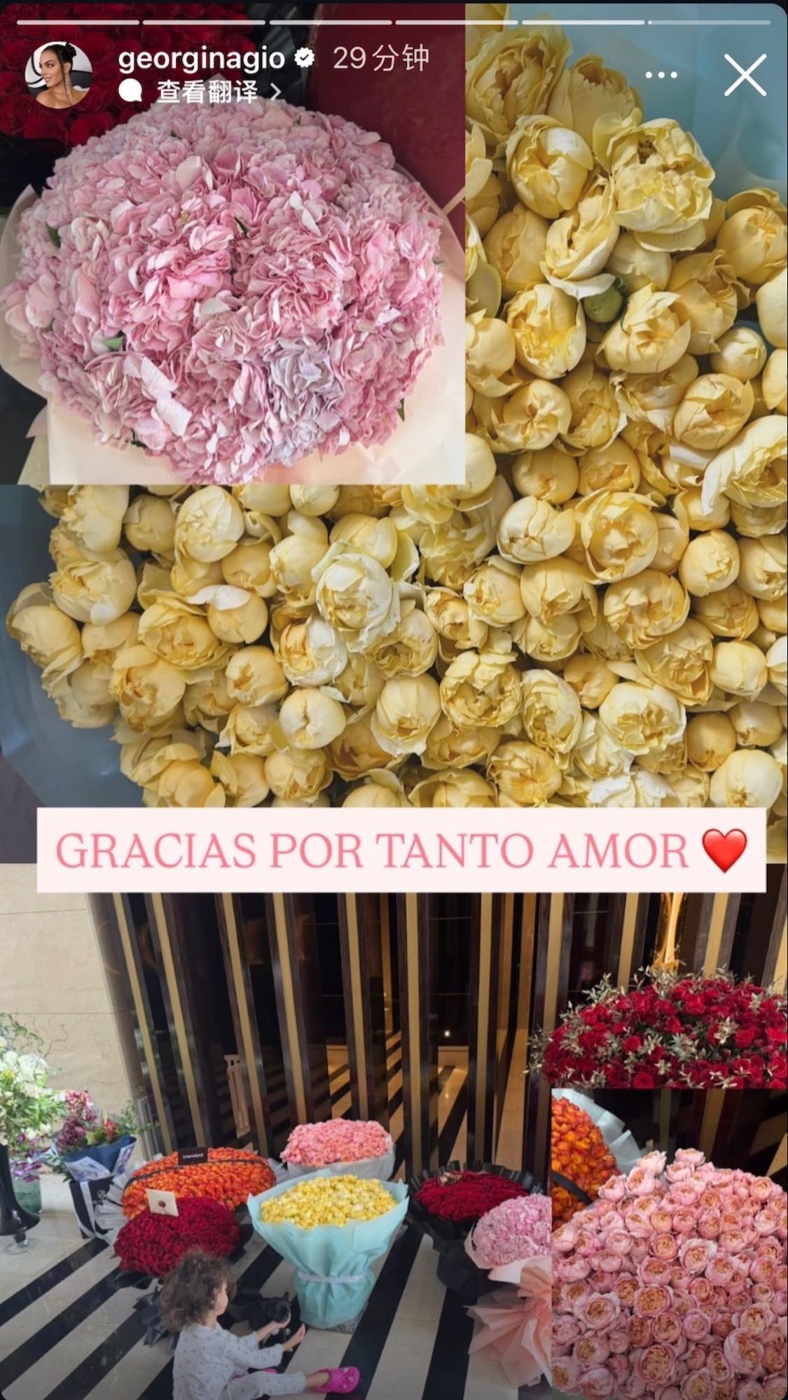 这是罗给乔妹生日送的花吗“谢谢你这么多的爱” 