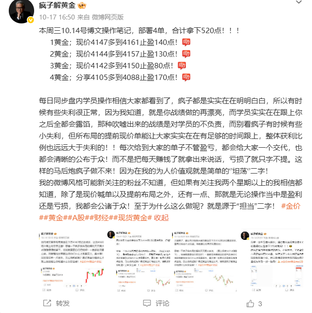 上周10.12-10.16日一周总结：共20单16胜4负，共斩获总利润1420点