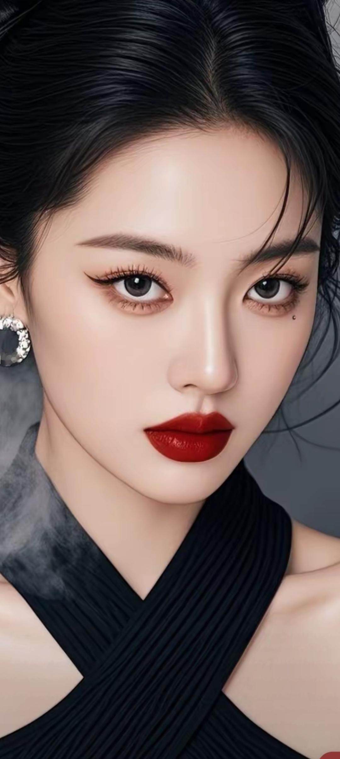 优雅红唇，黑纱诱惑，尽显东方魅力