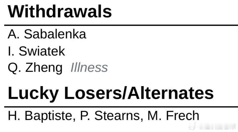 WTA1000迪拜站🇦🇪女单第一轮郑钦文🇨🇳因身体不适退赛，她的签表由幸