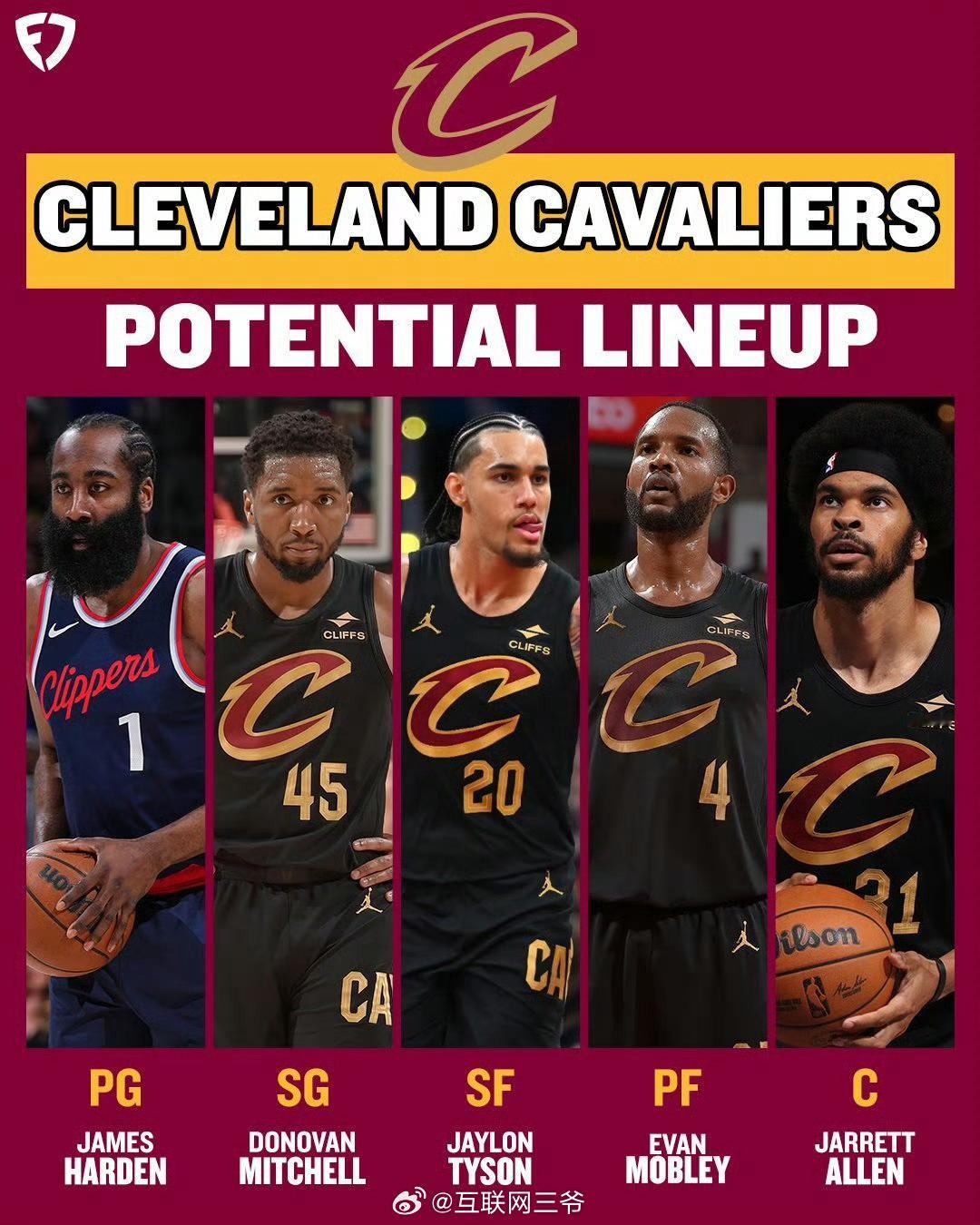 哈登加盟骑士恭喜哈登，骑士赢回詹姆斯啊！这套首发阵容怎么样