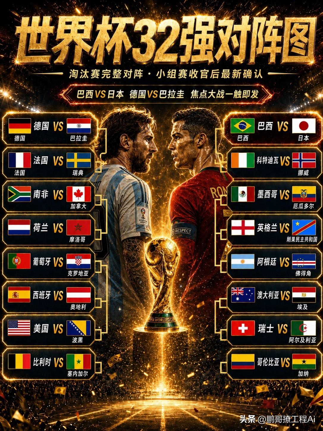 必看！世界杯淘汰赛对阵图一出，这三场不熬夜看真的亏大了。
第一场，葡萄牙对克罗地