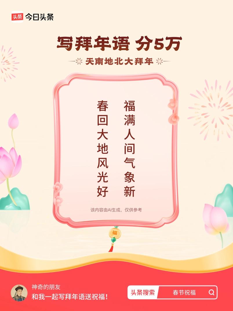 写拜年语送祝福新春拜年送祝福！我的祝福是：“春回大地风光好，福满人间气象新”！快