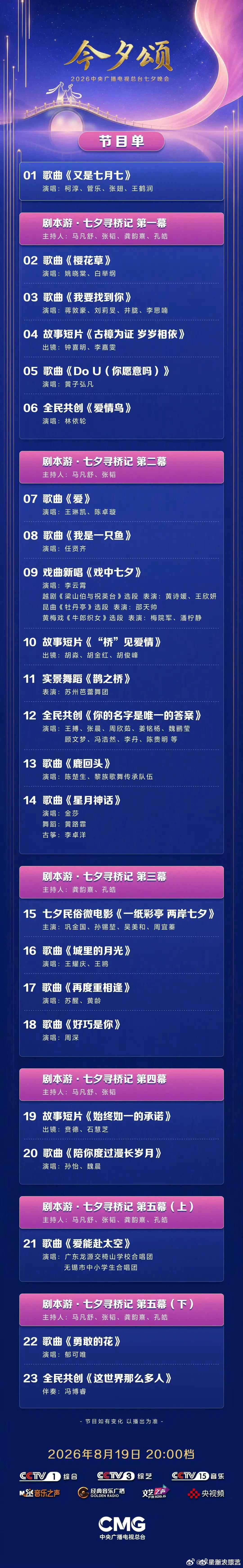 今晚八点！总台2026七夕晚会《今夕颂》如约而至！央视七夕晚会 王耀庆  