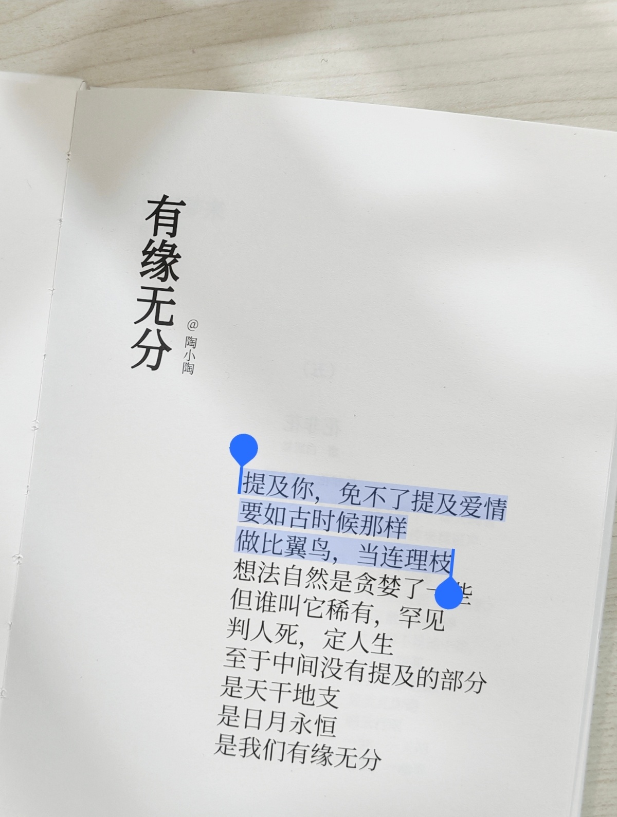 提及你，免不了提及爱情要如古时候那样做比翼鸟，当连理枝陶小陶 | 有缘无分